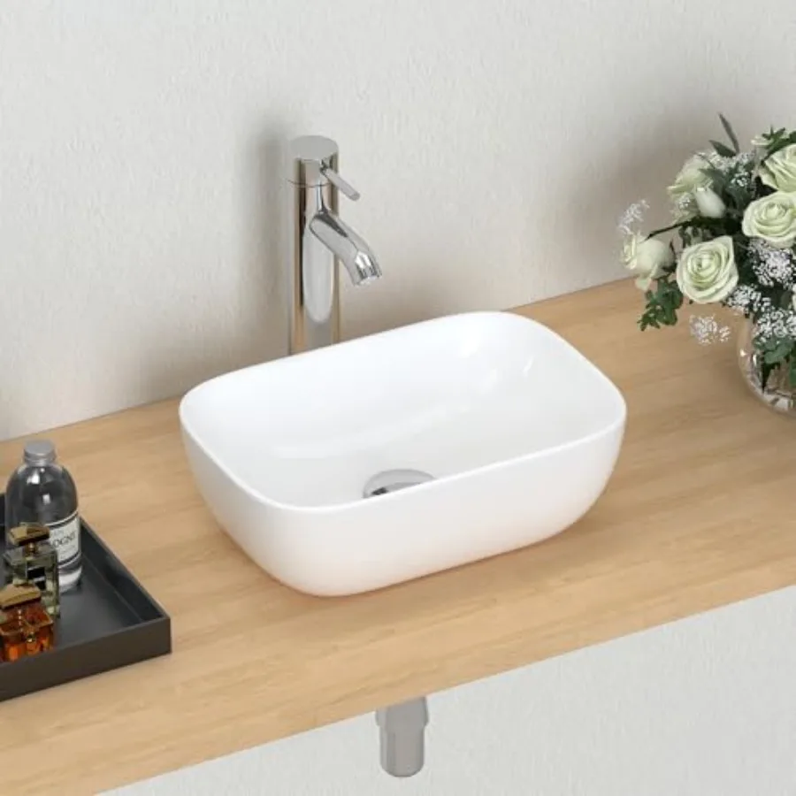 

14.5'' x 10'' Bathroom Small Vessel Sink Above Counter Porcelain Ceramic Sink Bowl Small Vanity Sink Lavatory Wash Basin