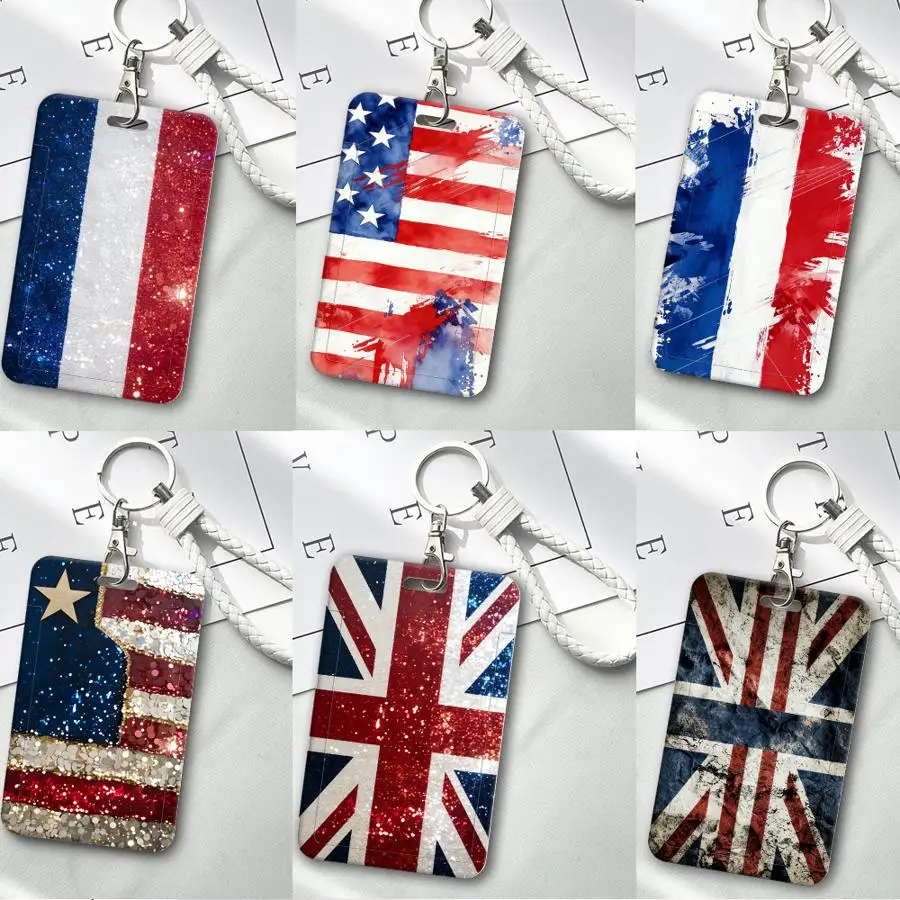 1Pc Card Holder Retractable Credit Card Holders Holders Child Bus with lanyard Bank ID Badge Cover Case National Flag Pattern