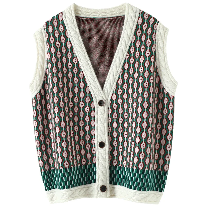 Knit Vest Geometric 100% Cashmere Winter Warm Sweater Women New Designer Latest Fashion for WomenClothes Indie Folk