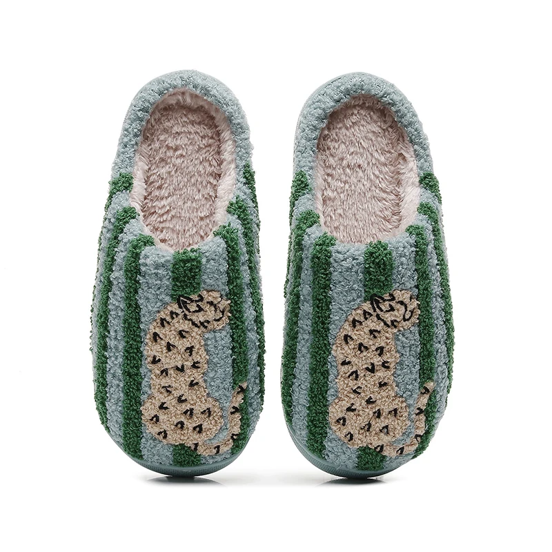 Gestreifte Leoparden-Plüsch-Hausschuhe für Damen, Winter, Innenbereich, rutschfest, bedruckt, Plüschschuhe, Paar, flauschige Fell-Slides, Unisex, Geschenkidee für Feiertage – Detail 10