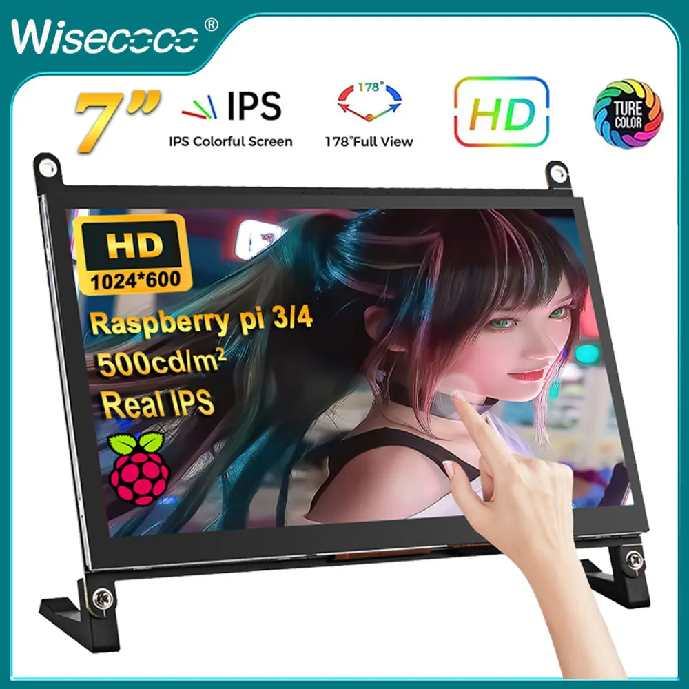 Wisecoco 7 inch 1024 x 600 Raspberry Pi Touchscreen Display USB HDMI Portable Monitor for Raspberry Pi 5 4 Windows PC PS4 AIDA64