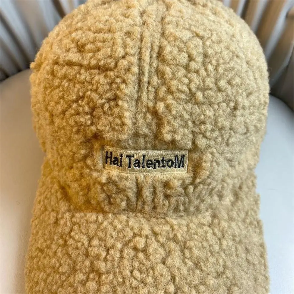 Gorra de béisbol informal a prueba de frío para mujer, gorro de imitación de lana de cordero, suave, de felpa, a prueba de viento, cálido, para deporte al aire libre