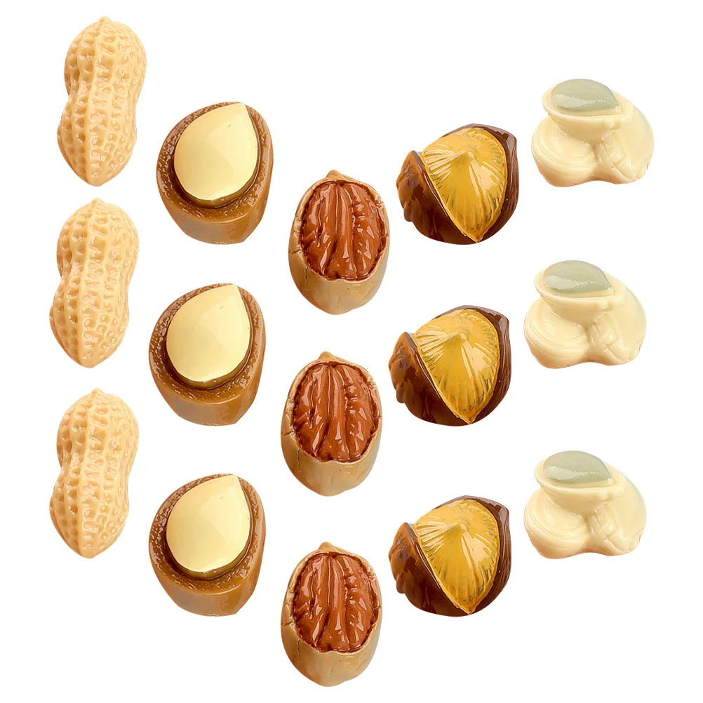 15 Pcs Simulated Nut Snack Toy Mini DIY Peanut Kit Decor House Food Model Miniature Resin Artificial Flowers