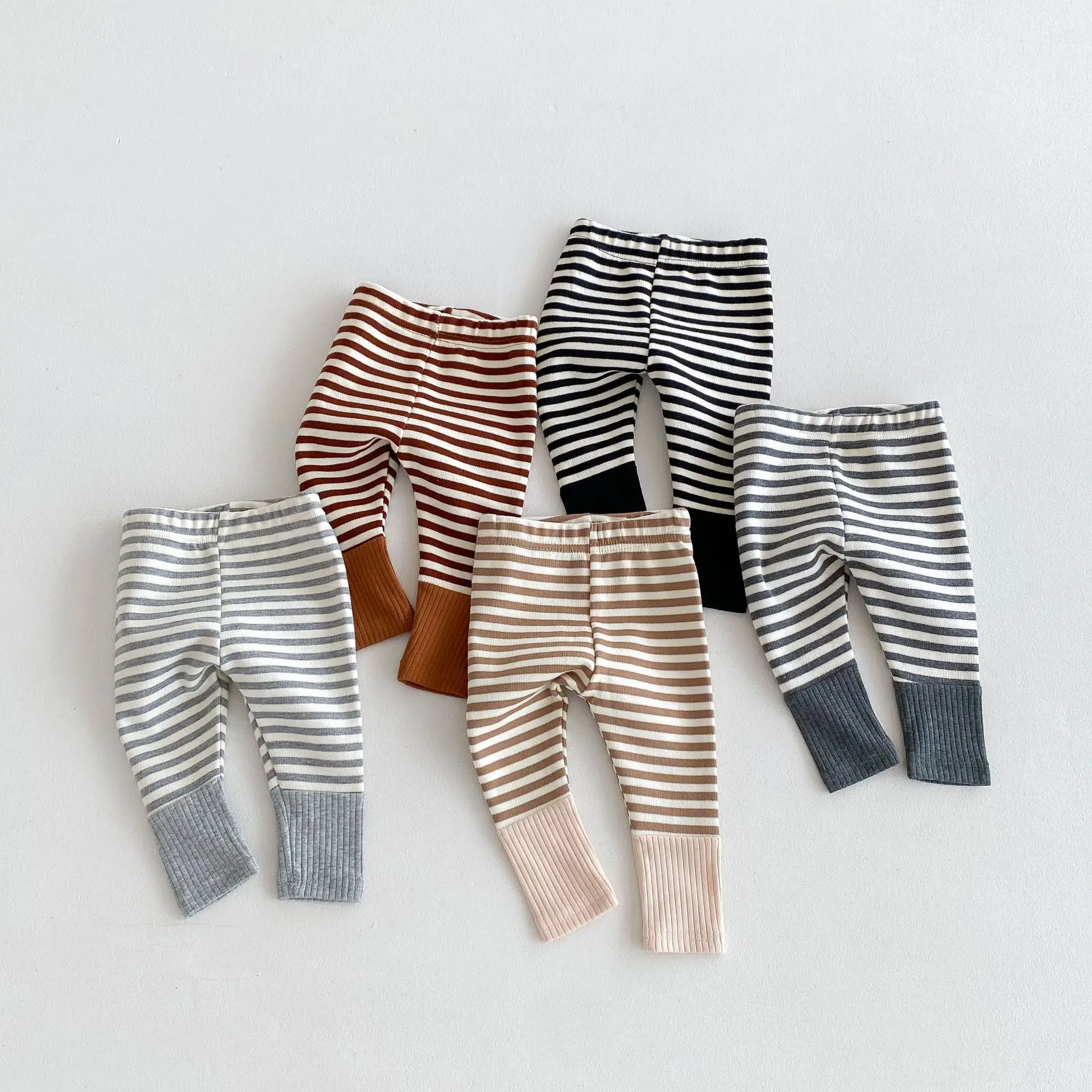 Autumn Newborn Infant Baby Boy Girls Candy Color Leggings Splice Striped Pants Fashion Baby Clothing