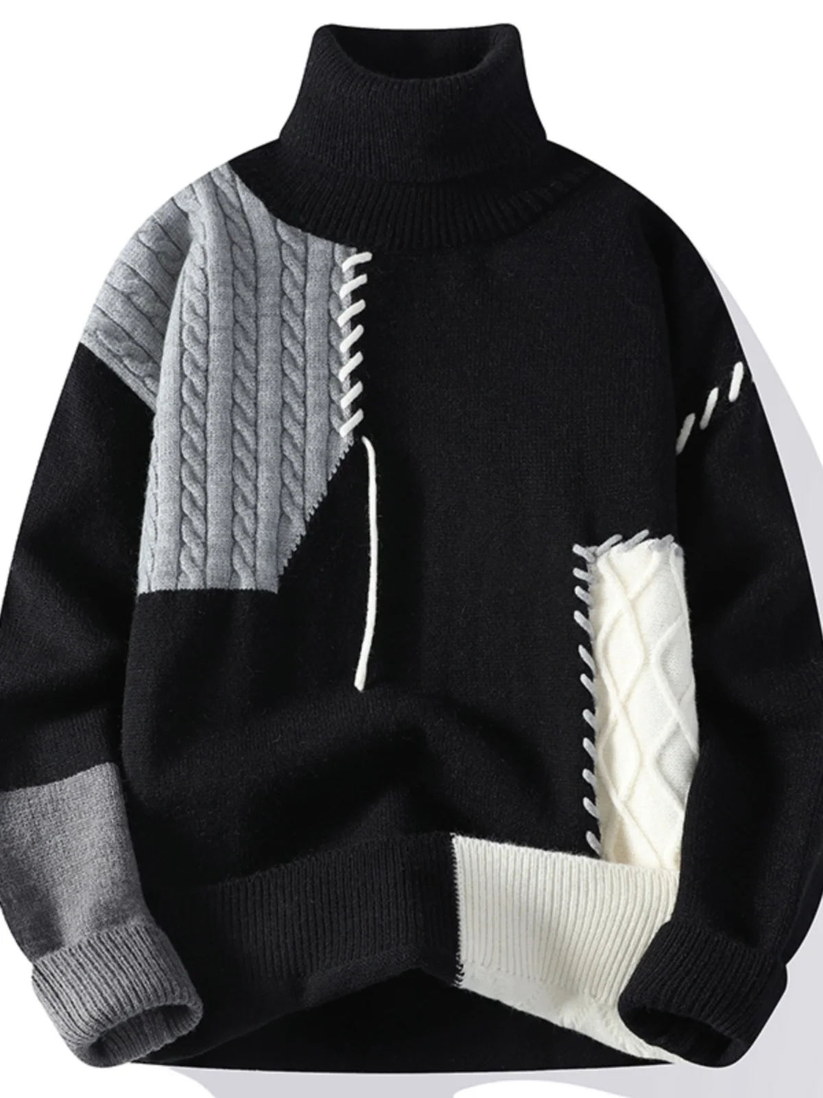 

Men's High Collar Knitted Sweater Winter Faion Thiened Fce Warm Base Layer irt Ci Sle Long Sve Color