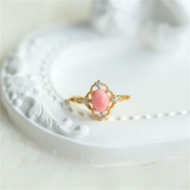 925 Sterling Silver Pink Queen Conch Shell Ring Japanese Vintage Jewelry for Women