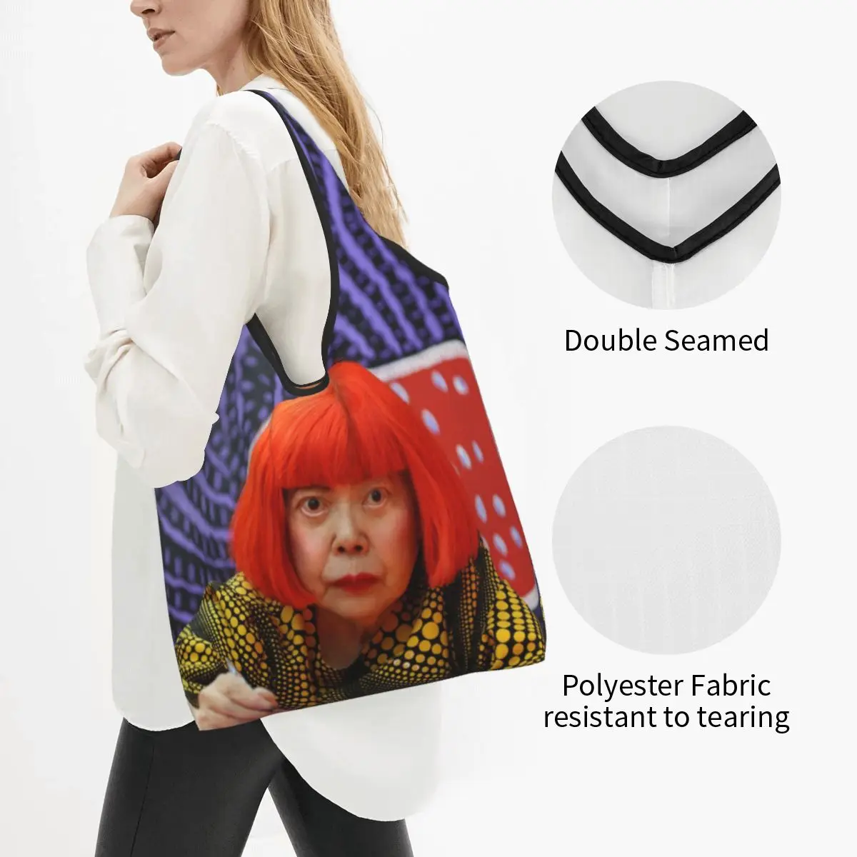 Yayoi Kusama Sacola de Compras para Mulheres, Arte Estética Personalizada, Sacos De Compras De Ombro, Bolsa De Grande Capacidade