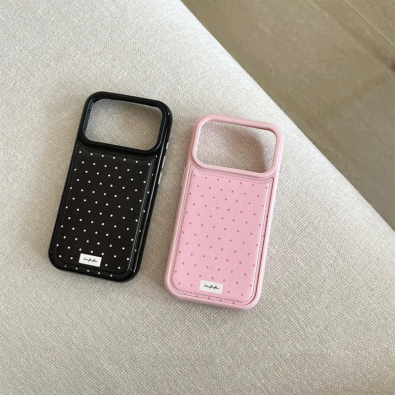 Coque de téléphone minimaliste en cuir blanc et rose à motif vague pour iPhone 17 Air 16 Pro Max 15 14 Plus 13 12 Pro 11 – Housse arrière