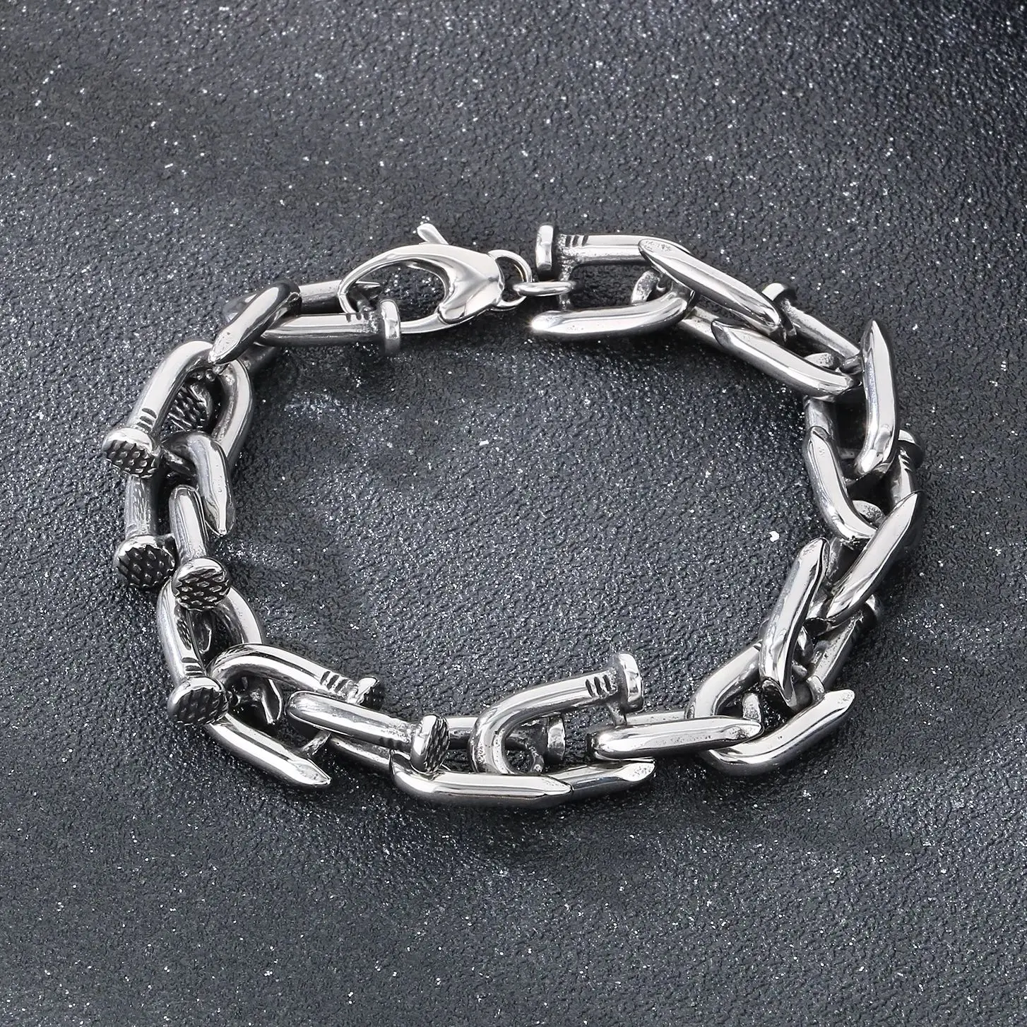 Punk Vintage Nail Link Chain Stainless Steel Bracelet For Men Silver/Gold Color U-Shaped Polished Jewelry Dropshipping