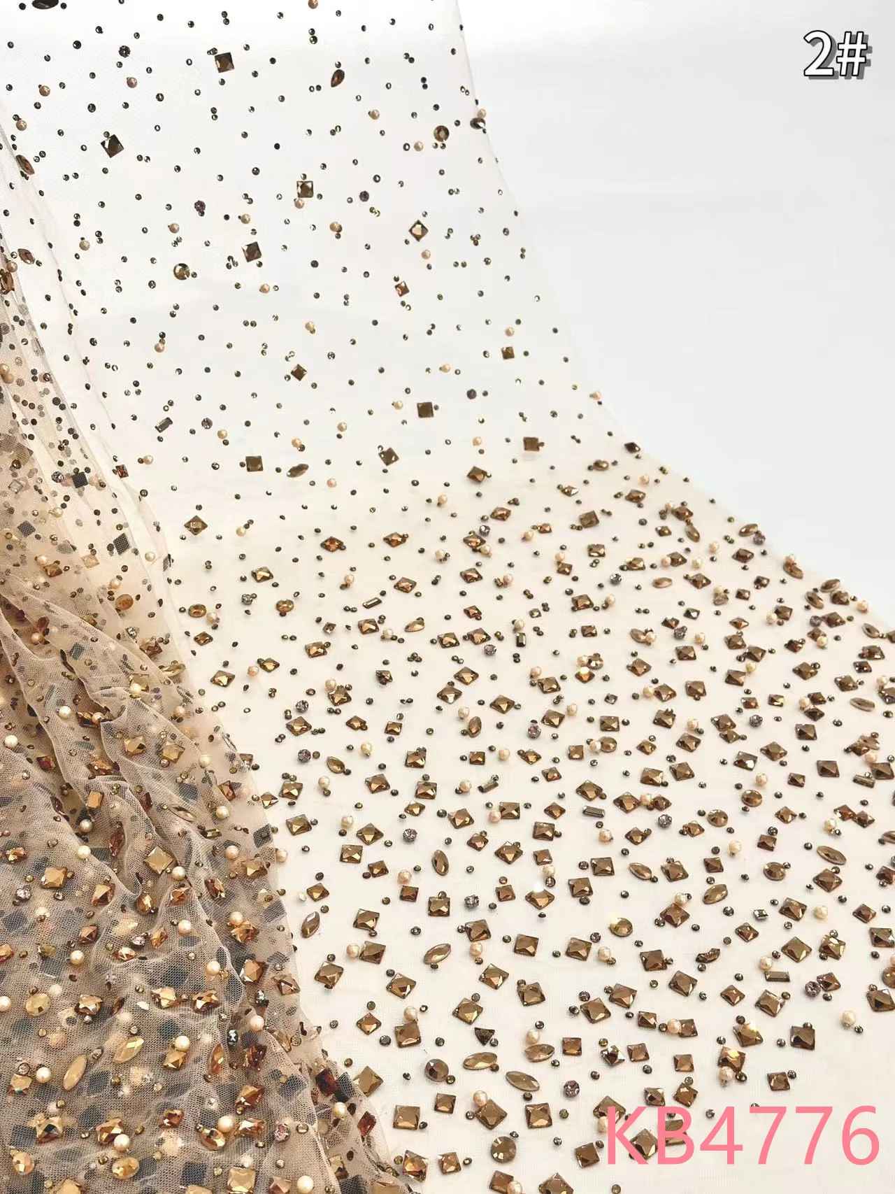 1 Yard Gold Plastic Diamond Beaded Lace Trim Fabric Dress Fabric Stage Design Lace Sequin Sequence Tulle Net For Sewing KB4776
