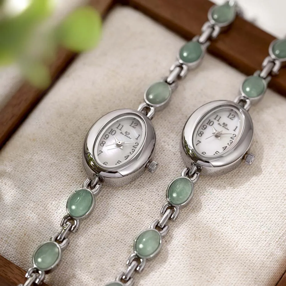 Luxury Women Watches Natural Color Jade Bracelet Quartz Women's Wristwatch Oval Small Dial Fashion Dress Watch Gifts 2025 NEW