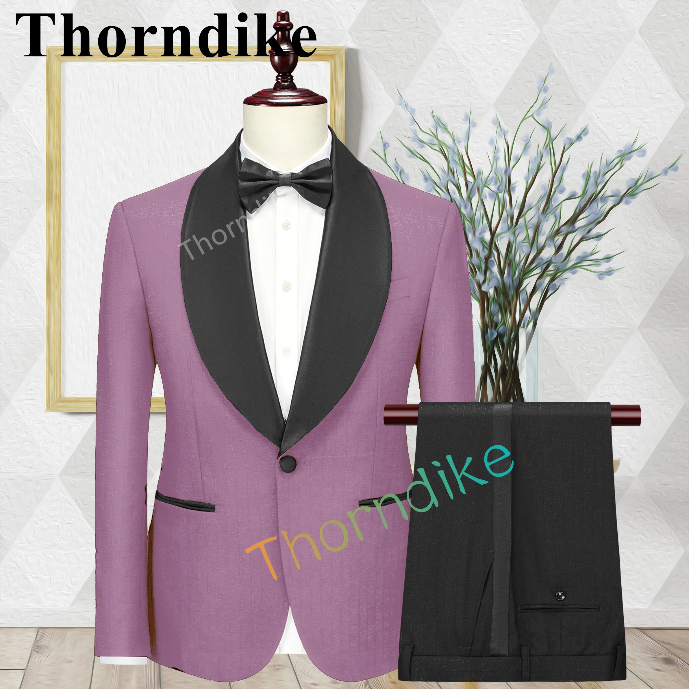 

Thorndike Haute Couture Groom Tuxedo Point Lapel Groomsmen Suit Wedding Prom Best Men's Blazer with Pants Suit