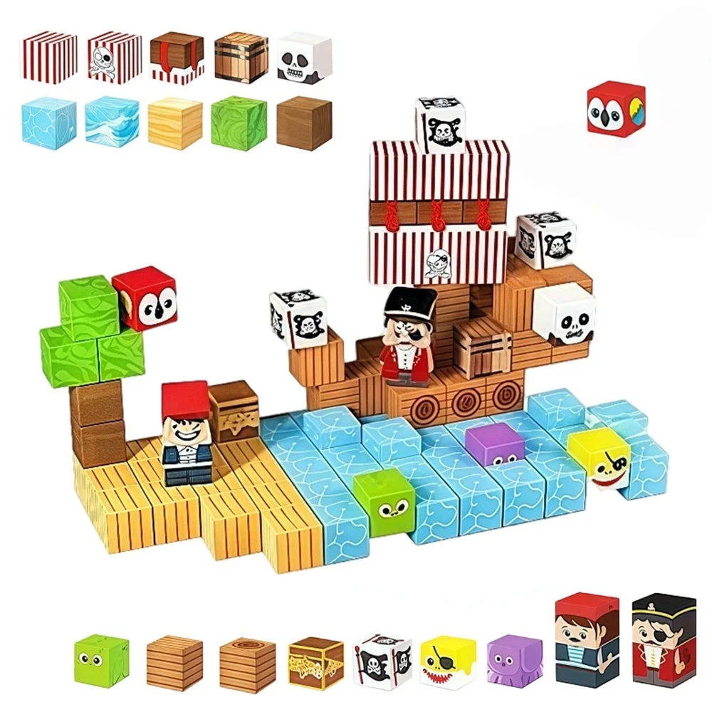 Piastrelle magnetiche per nave pirata 100 pezzi Kit di montaggio gratuito STEM Creativo 3D Decorazione nautica Regalo per bambini Compleanno Natale Sorpresa