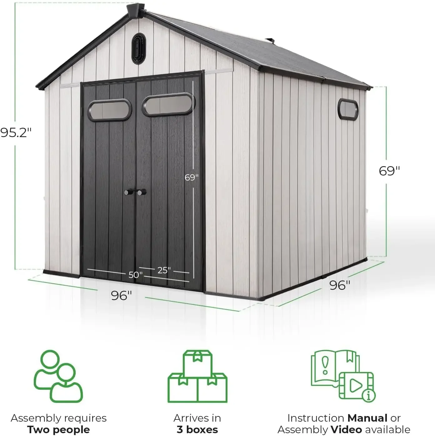 8x8 Ft Outdoor Storage Shed with Floor - Waterproof Shed with Lockable Door for Garden - Backyard, Tool Storage Use