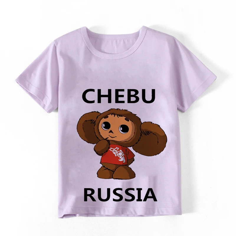 4 Colors 2-9y Children Russian Cartoon Cheburashka Funny T Shirt Summer Baby Boys/Girls Chebu Russia Tops T-shirt Kids Clothes