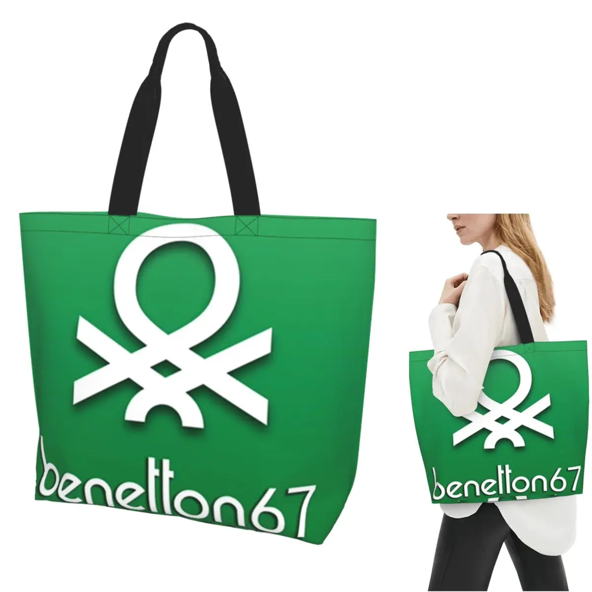 United Colors Of Benetton-Bolso de compras de lona, bolsos de hombro de gran capacidad, bolso de compras para mujer