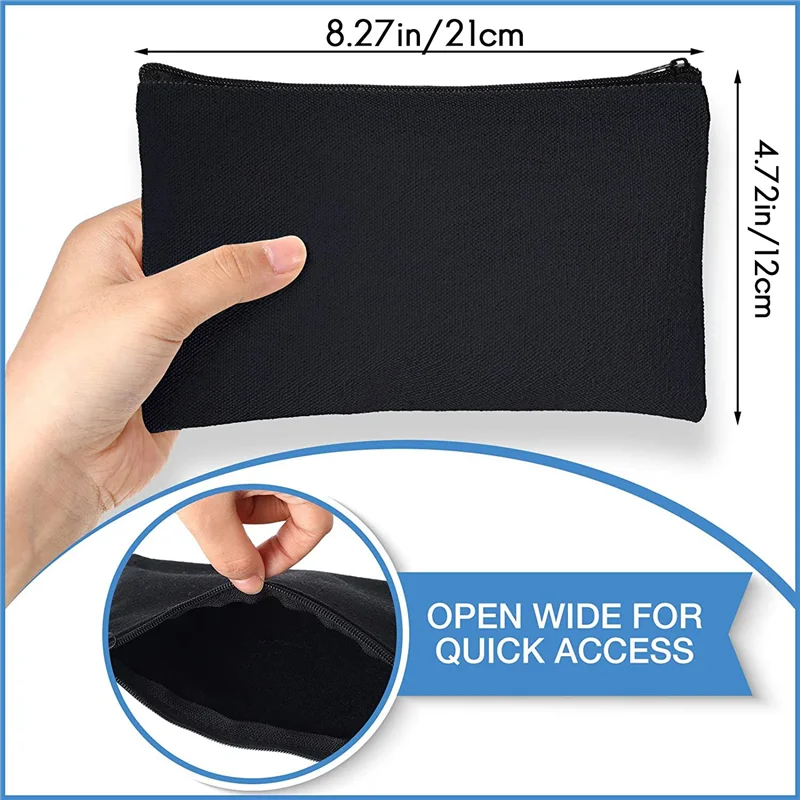 

Well Made-Canvas Zipper Makeup Bags Bulk Pencil Pouches Kit 80 Pack With Zipper,Black 80 Pack With Zipper, Black