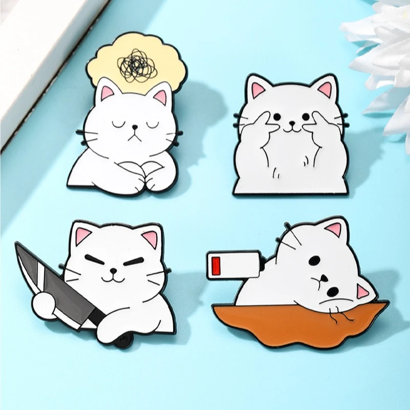 European American Creative Funny Emoji Cat Brooch Enamel Pin Fashion Metal Badge for Gift DIY Clothing Bags Hat Scarf Accessory