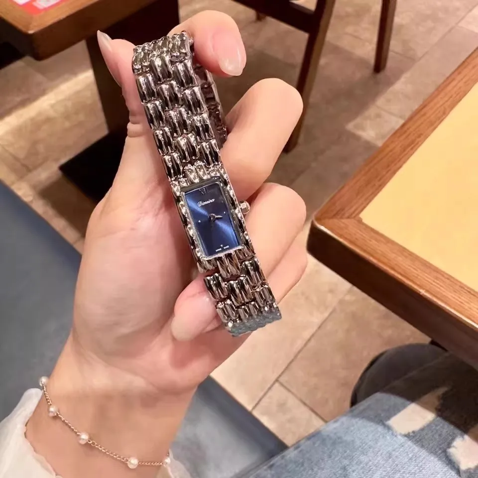 

Blue disc rectangular watch, high-end, fashionable and versatile quartz watch, women's steel strap watch