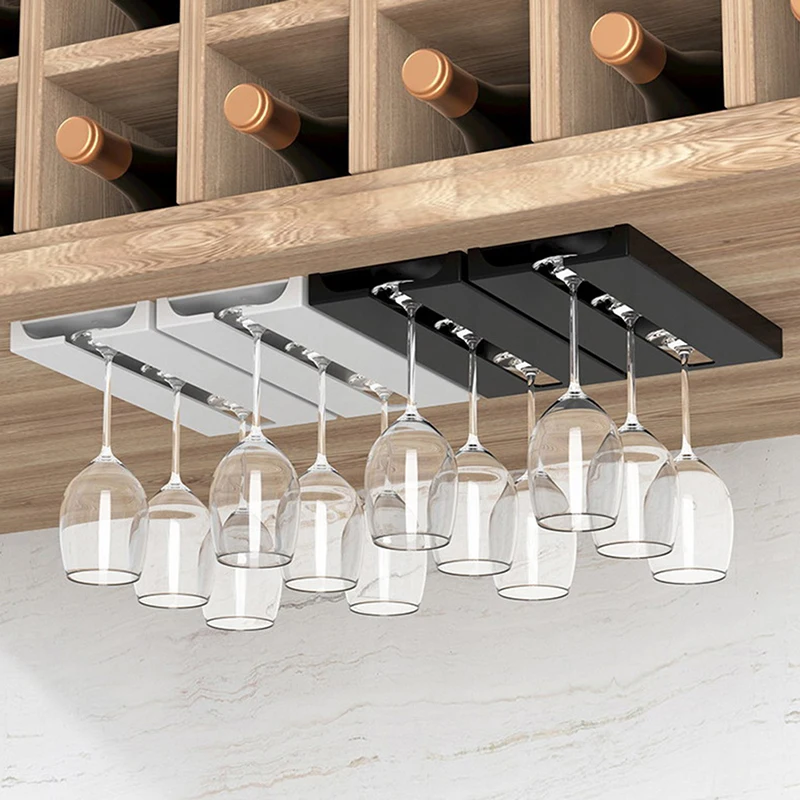 

Kitchen Under Cabinet Free Punching Holder Wine Glass Rack Multi-function Classification Stemware Glass Cup Hanging Holder