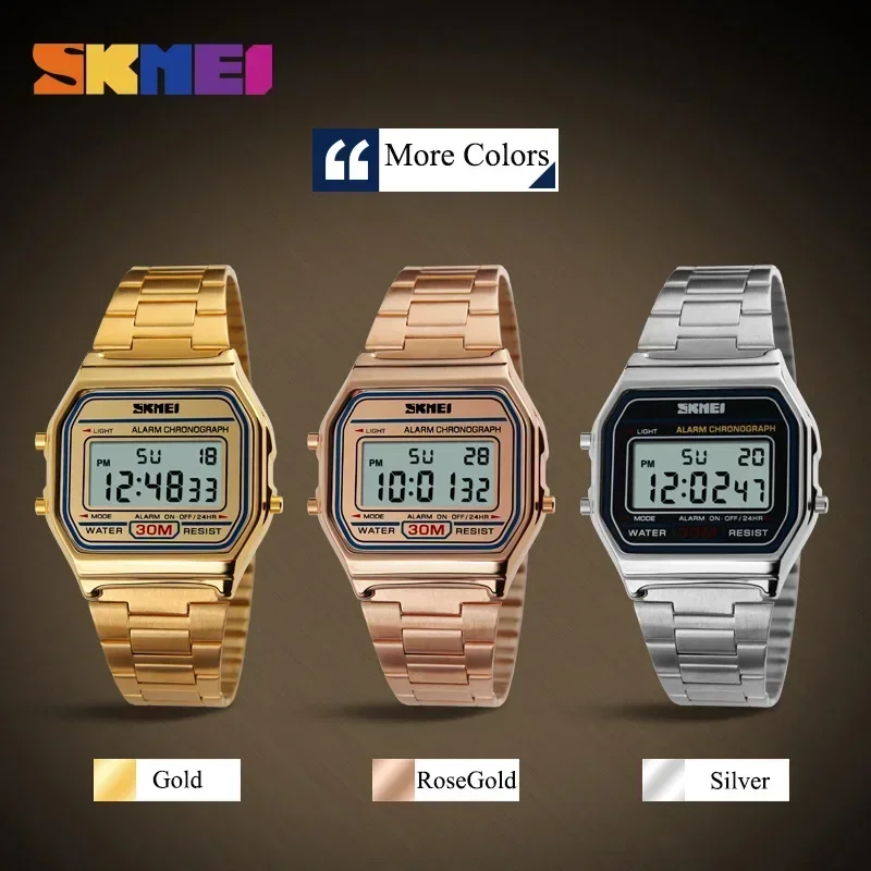 Skmei 3Bar orologio digitale impermeabile Reloj Hombre per Casual Sport 1123 moda uomo cinturino in acciaio inossidabile orologi con Display a LED