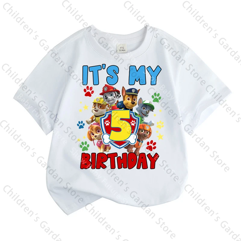 TAKARA TOMY Paws Patrols T-Shirt Sommer Weiß Kinder Kurzarm Tops Baumwolle Kleidung Cartoon Anime Kinder Kawaii Süßes Geschenk Atmungsaktiv Weich 4