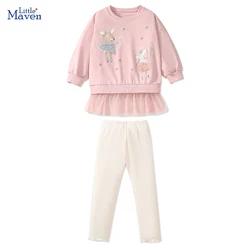 Little maven 2024 Autumn New Children's Clothing Baby Girls Cotton Mouse Sweatershirts Tops+Legging Sets Cotton Clothes for Kids