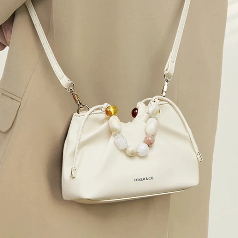 New 2026 Women's Pleated Cloud Bag, Small Beaded Crossbody Shoulder Purse, Fashion Top Handle Handbag for Daily Commute