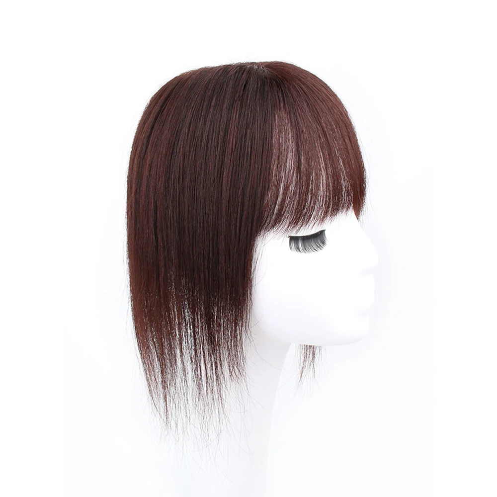 8X12cm 13X13cm Women Breathable Human Hair Silk Base Topper with Bangs Pu Toupee Hair Piece Straight With Clips in 3 Colors