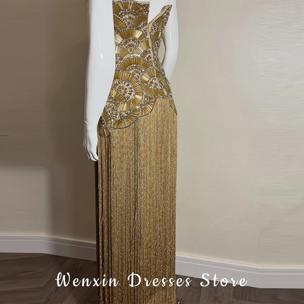 Exquisite Mermaid Evening Dress Luxury Crystal Strapless Customized Celebrity Gowns Delicate Tassel Bespoke Occasion Gown