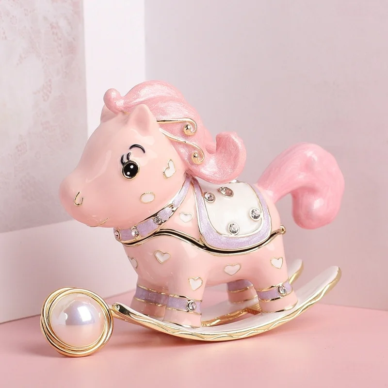 

Simple European style small jewelry enamel jewelry box creative crafts home decoration box cute cartoon rocking horse ornament