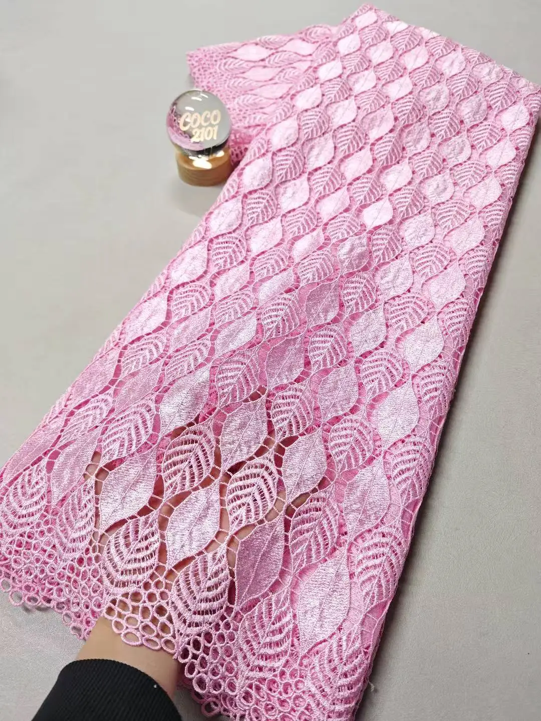 

2026 Latest High Quality African Nigerian With Tulle Sewing Guipure Lace Fabric Embroidery Dresses Sequins cotton 5Yards XL165