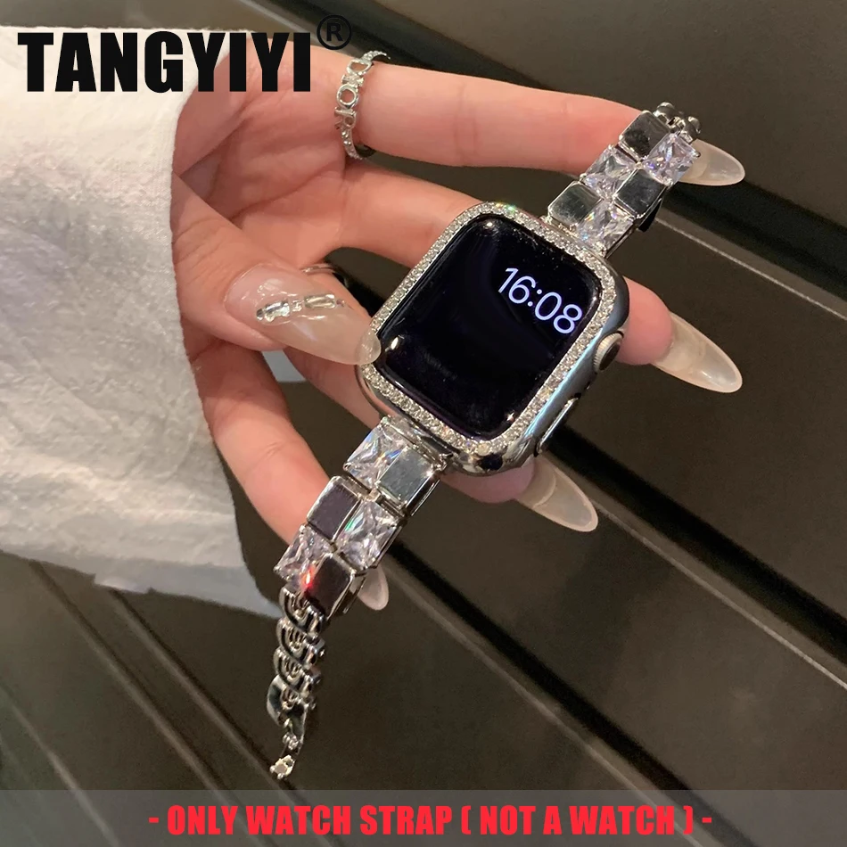 Strap For Apple Watch Band 9 8 7 6 SE 5 4 38/40/41/42/44/45mm IWatch Ultra 2 49mm Luxury Diamond Ice Cube Zircon Metal Bracelet