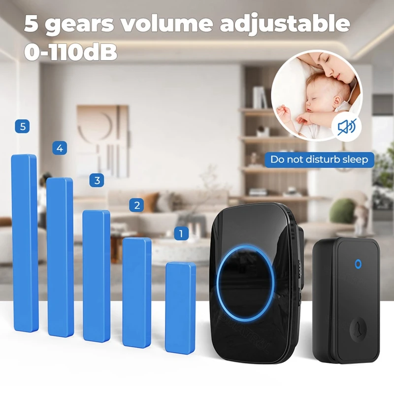 Self Powered Wireless Doorbell No Battery Waterproof Door Bell For Kids Elderly Caller 2 Button 1 Receiver