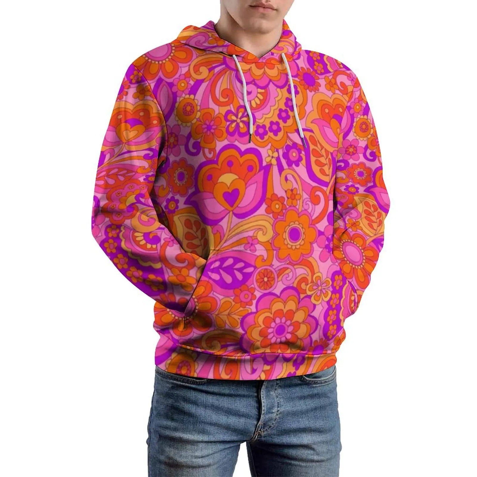 

Psychedelic 60s Casual Hoodies Male Flower Power Print Modern Graphic Sweatshirts Spring Long Sleeve Streetwear Oversize Hoodie