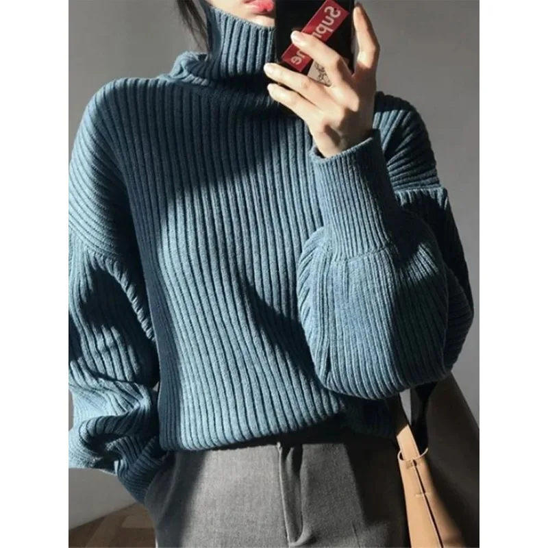 Korean Thicked Loose Woman Pullover Sweater Turtleneck Simple Natural Knitwear Autumn Winter Hot Soft Warm Female Elegant Jumper