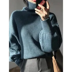 Korean Thicked Loose Woman Pullover Sweater Turtleneck Simple Natural Knitwear Autumn Winter Hot Soft Warm Female Elegant Jumper