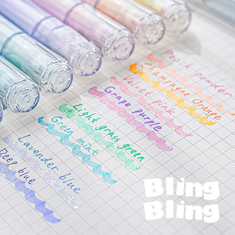 Imagem -04 - Ins Glitter Marcador Pen Bonito Bling Highlighters Graffiti Marker Kawaii Pastel Fluorescente Desenho Art Markers Spot Liner Cores