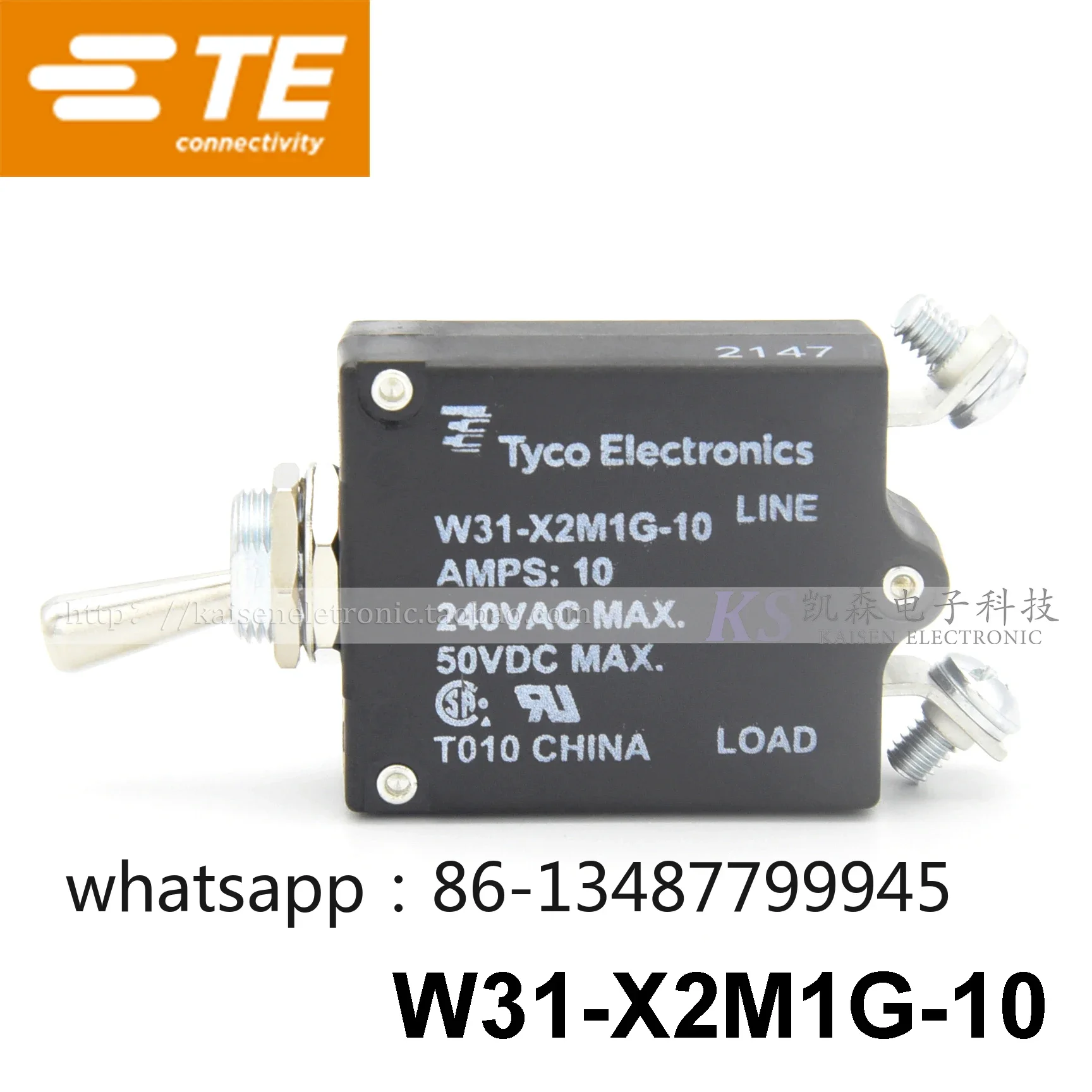 

Tyco TE W31-X2M1G-10 10A 3-1393247-2 UL CSA 1-50Amps Circuit Breaker