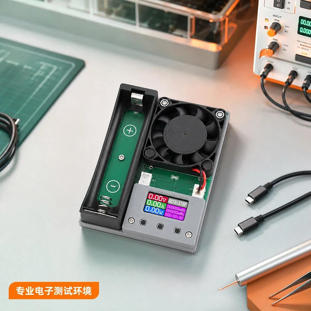 DC 5V 1-Channel Battery Capacity Tester Charging and Discharging Module Tester with Fan Cooling Auto Stop for 18650 Battery