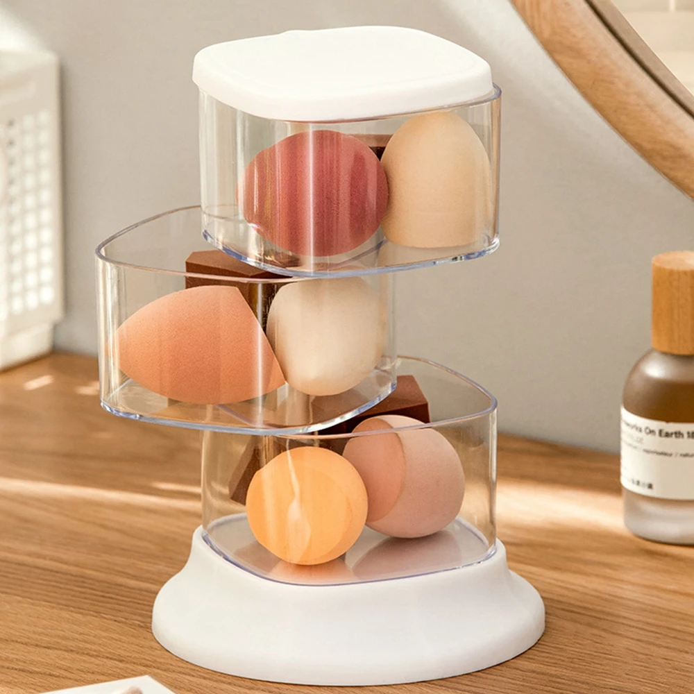 1PCS 3 Layers Powder Puff Jewelry Storage Box Transparent Multi-layer Rotating Storage Box Air Cushion Makeup Storage Tool