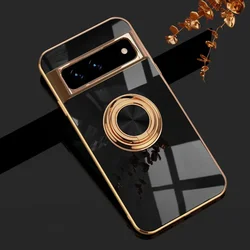 Luxury Plating Silicone Shockproof Phone Case for Google Pixel 10 9 Pro XL 9A 8 7 6 A Metal Ring Magnetic Holder Soft Back Cover