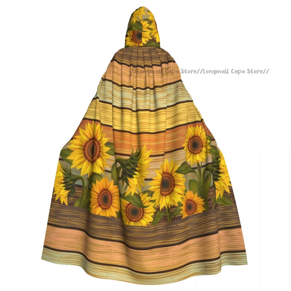 Sunflowers And Leaves On Colored Wooden Cloak Hooded Cosplay Costume Halloween Adult Long Party Cape