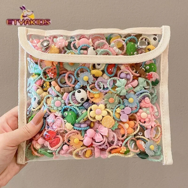 100/50 Stück süße Gummibänder für Kinder, Baby-Haargummis mit Tasche, elastische Haarbänder, Pferdeschwanz-Halter, Zopf-Haar-Accessoires