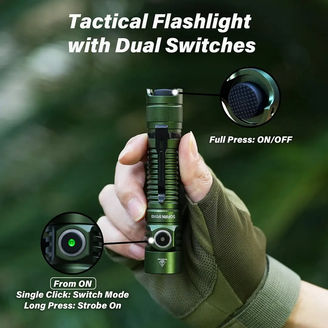 New Sofirn SP31 V3.0 SST40 2000lm Tactical LED Flashlight with Dual Switch Type C Rechargeable Power Indicator 18650 6000K Torch