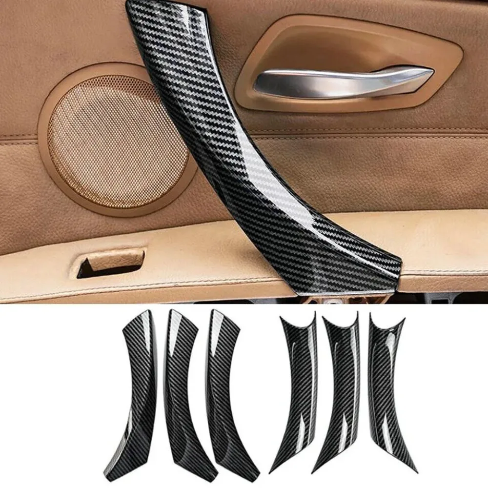 

6PCS Carbon Interior Door Handle Cover Pull Trim For 2005-2012 BMW E90 3-Series High Quality Car Door Pull Handles