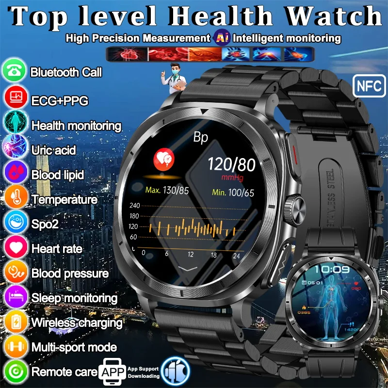 

2025 Горячий уровень медсестры, анализ тела, умные часы, HD AMOLED-экран, мониторинг жира в крови, мочевой кислоты, ЭКГ + PPG, умные часы с вызовом