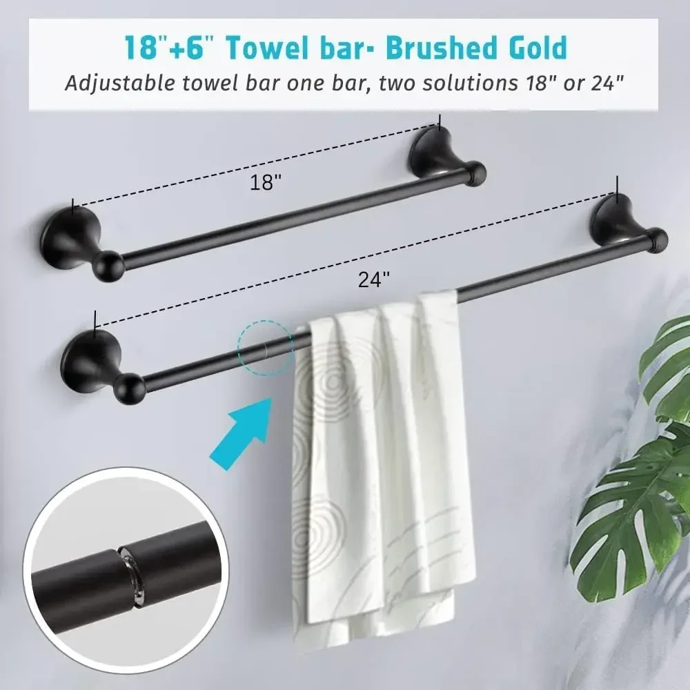 8 Piece Bathroom Accessory Set(Adjustable Towel Bar, Towel Ring, Toilet Paper Holder,Towel Robe Hook), Wall Mounted Bathroom