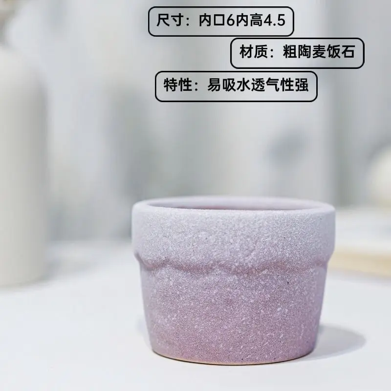 Cute and Cute Macaron [Small Cake] Coarse Pottery Green Plants Succulent Wheat Rice Stone Flower Pot Pots for Plants