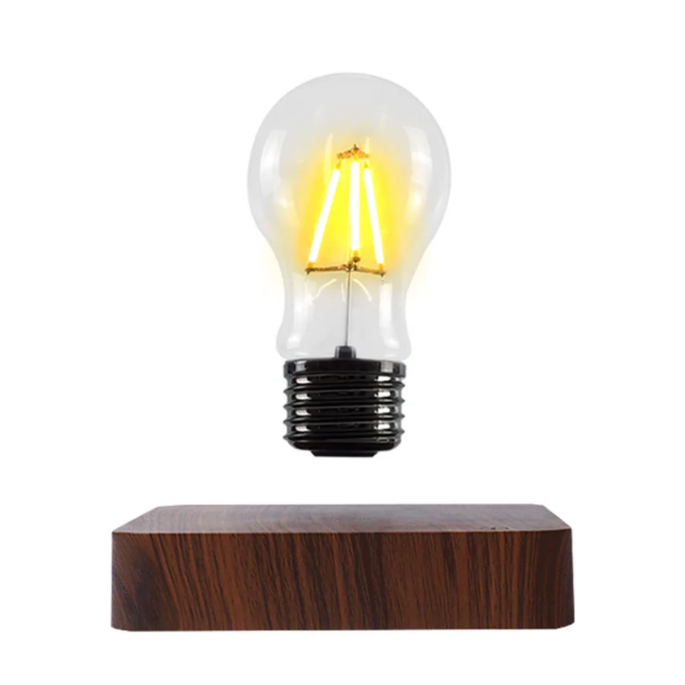 High-grade Artwork Log Lacquered Wireless Connection Design Electromagnetic Levitation Bedside Lamp Vintage Feature Light bulb